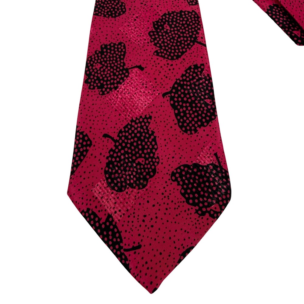 Vintage Picasso High Fashion 100% Silk Tie Pink Black Polka Dot Floral Leaf 61" - Picture 2 of 4